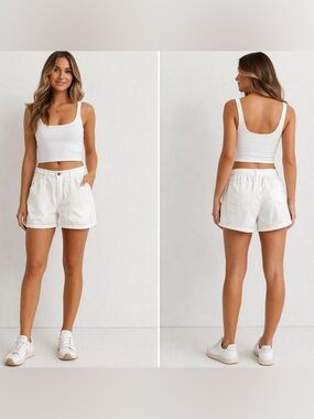 LOFT Linen Shorts Size 10 White Summer Coastal Chic Lightweight Pockets